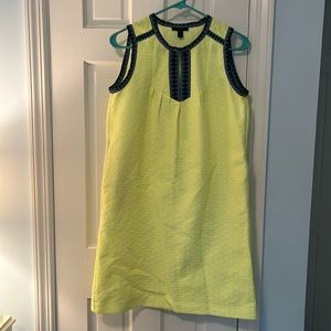 J Crew Yellow Beautiful detailed dress ! Highlighter yellow ! With pockets  EUC